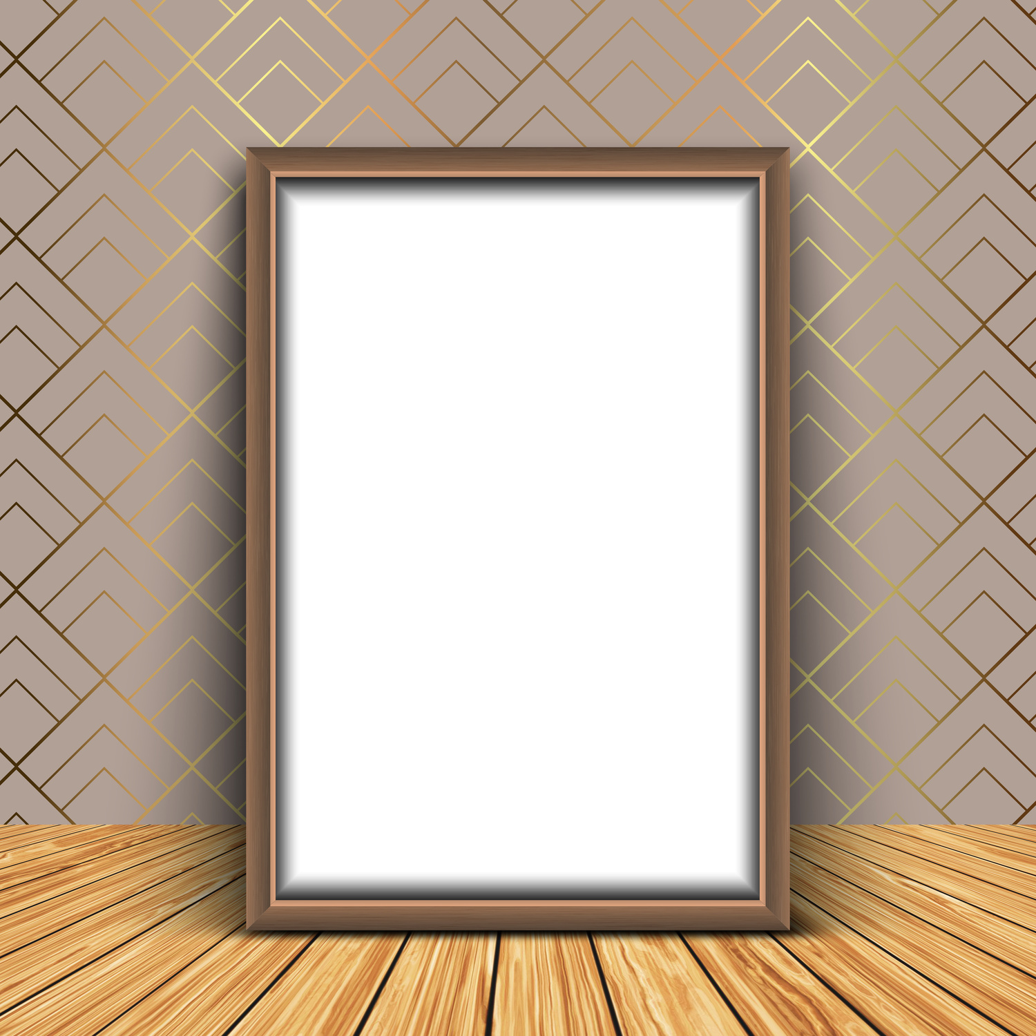 3D Blank Picture Frame against an Elegant Wallpaper Background