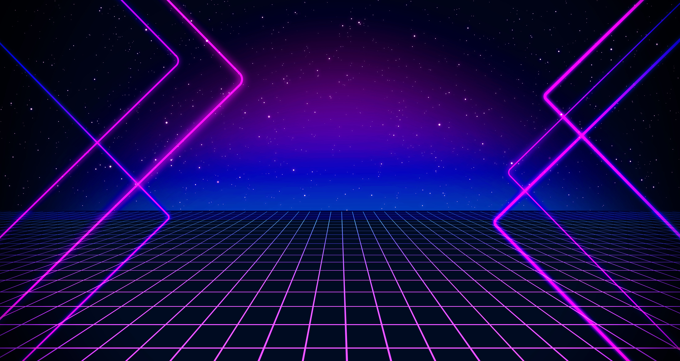 Retro Sci-Fi Background Futuristic with Purple Grid Landscape 